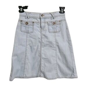 Y2K Banana Republic Denim Mini Skirt Womens 0 Blue Stretch A-Line Pockets Boho